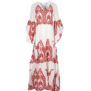 We Are Leone Kimono Robe Women's One Size White Cotton Floral 3/4 Sleeves